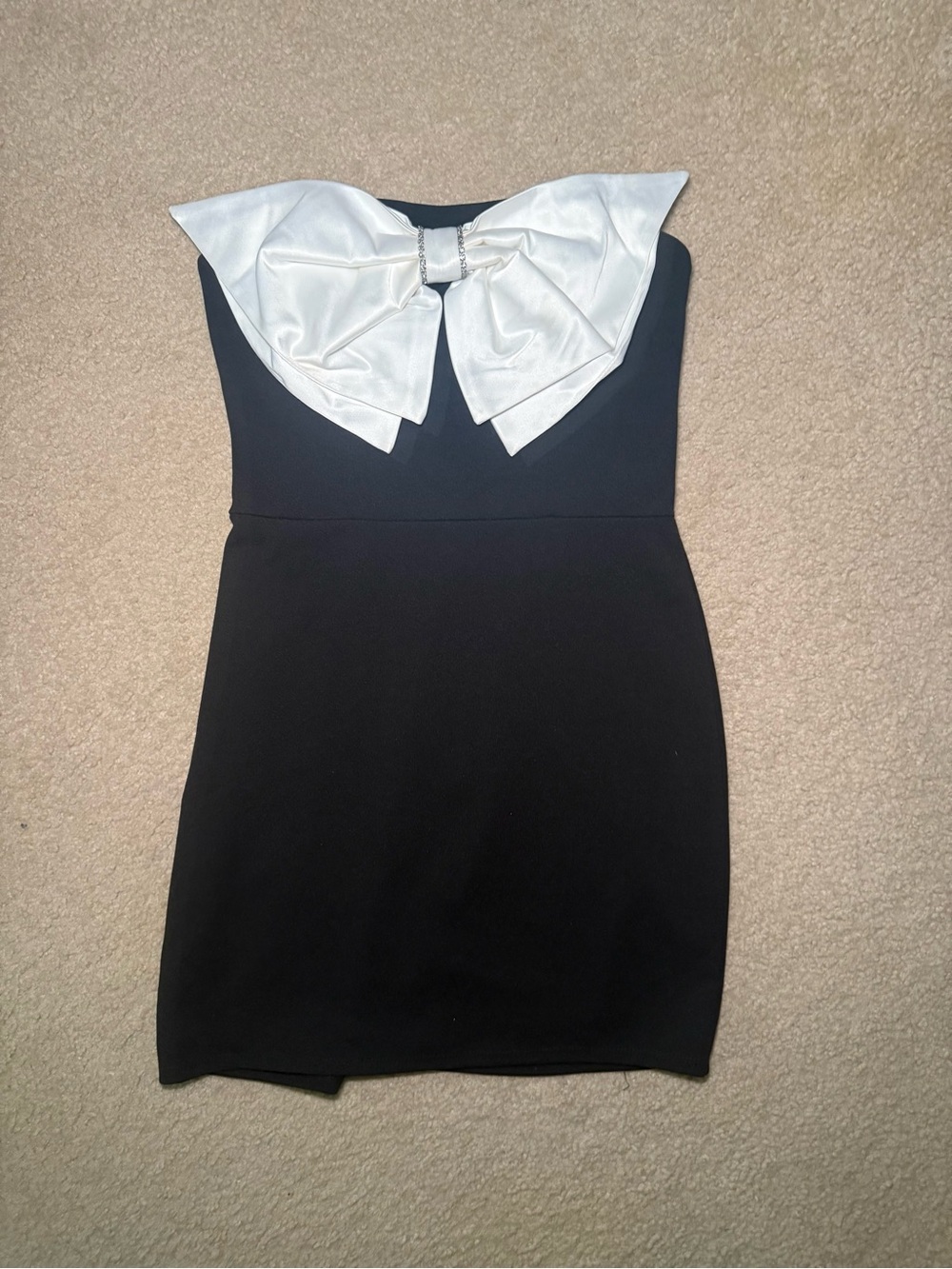 B Darlin Strapless Black Dress with White Bow Detail